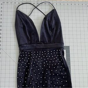 Black Velvet and Rhinestone Mermaid Dress S